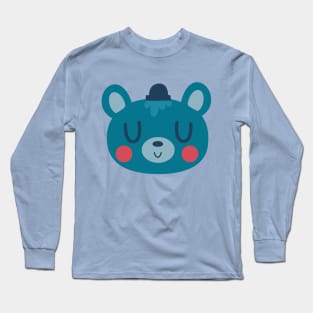 Blue Bear Wearing A Top Hat Long Sleeve T-Shirt